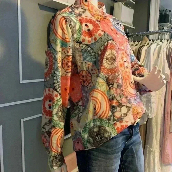 Unbranded Colorful Boho Lightweight Orange  Floral Long Sleeve Gypsy Blouse. - Picture 2 of 10